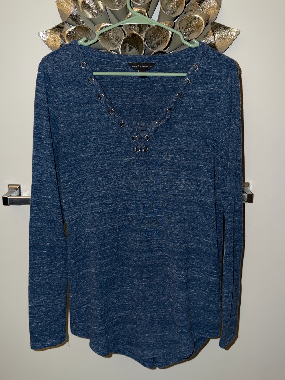 Rock & Republic Blue Lace-Up V-Neck Long Sleeve Tunic